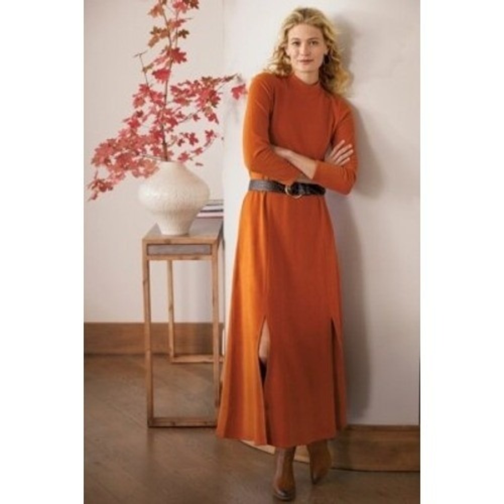 Soft Surroundings Marsilia Mock Neck‎ Maxi Dress Burnt Orange Knit Long Sleeve M